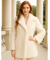 Comprar casaco feminino de pelo bege premium super macio e elegante para inverno em oferta com caimento impecável